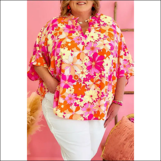 Red Floral Plus Size Blouse: Finally a Top that Likes you Back 🌹 - 1x - Tops on Sale Worldwide Shipping