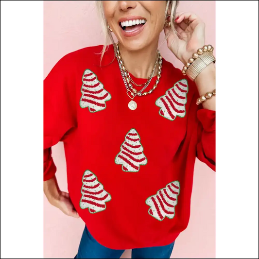 Red Playful Christmas Tree Sweatshirt: Sleigh your Style 🎄 - s - Graphic Sweatshirts & Hoodies on Sale Worldwide Shipping