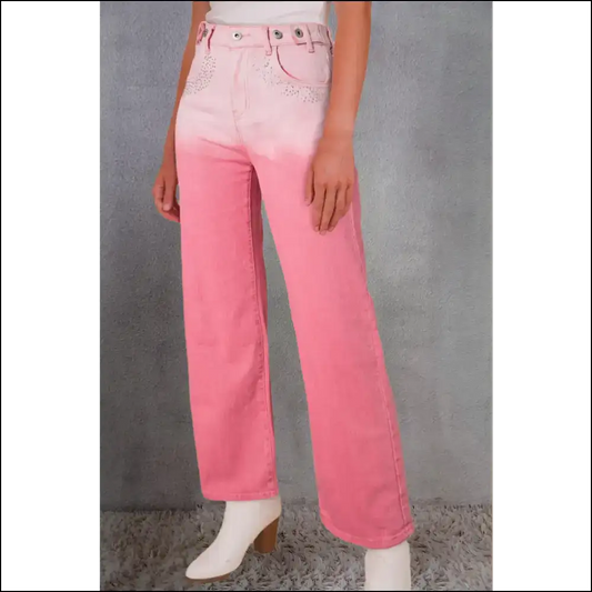 Rhinestone Gradient Straight Jeans: Confidence with a Side of Sparkle ?💃 - Pink / 16 - Jeans on Sale Worldwide Shipping
