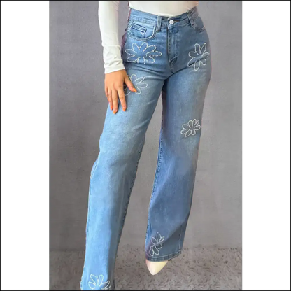 Rhinestone Straight Jeans: Shine Bright Like my Bank Account 💎 - Blue / 16 - Jeans on Sale Worldwide Shipping