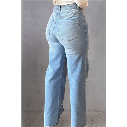 Rhinestone Straight Jeans: Shine Bright Like my Bank Account 💎 - Jeans on Sale Worldwide Shipping