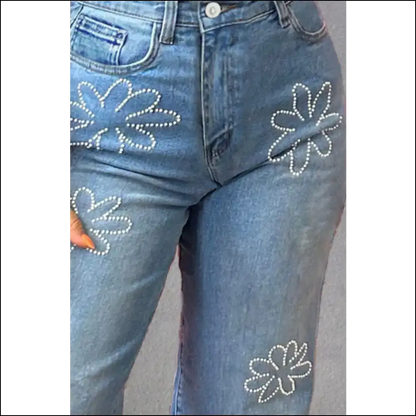 Rhinestone Straight Jeans: Shine Bright Like my Bank Account 💎 - Jeans on Sale Worldwide Shipping