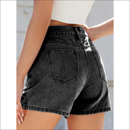 Rhinestone Washed High Waist Denim Shorts - on Sale Worldwide Shipping