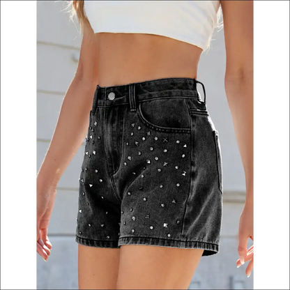 Rhinestone Washed High Waist Denim Shorts - on Sale Worldwide Shipping