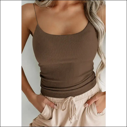 Ribbed Scoop Neck Cami - Effortlessly Chic - Mocha / m - Tank Tops on Sale Worldwide Shipping