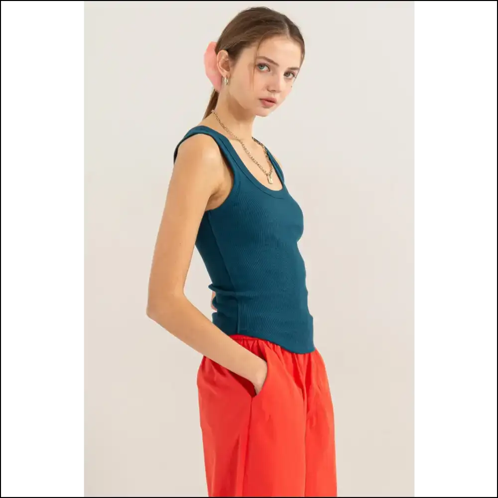 Ribbed Scoop Neck Racerback Tank - Chic Comfort - Tops on Sale Worldwide Shipping