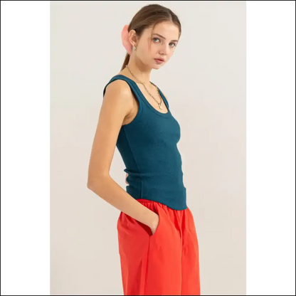 Ribbed Scoop Neck Racerback Tank - Chic Comfort - Tops on Sale Worldwide Shipping