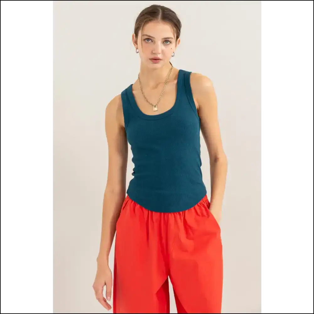 Ribbed Scoop Neck Racerback Tank - Chic Comfort - Tops on Sale Worldwide Shipping