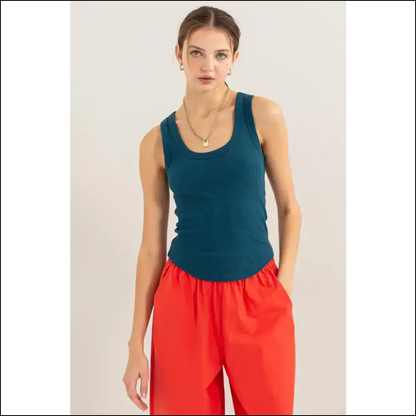 Ribbed Scoop Neck Racerback Tank - Chic Comfort - Tops on Sale Worldwide Shipping