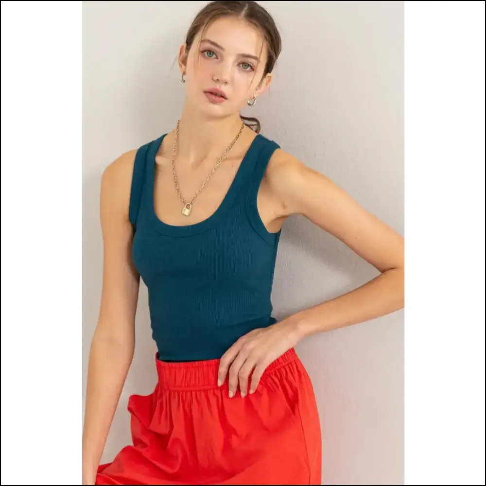 Ribbed Scoop Neck Racerback Tank - Chic Comfort - Teal / l - Tops on Sale Worldwide Shipping