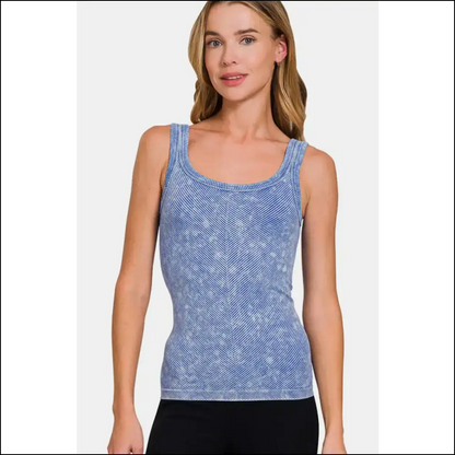 Ribbed Scoop Neck Tank Top - Chic Comfort for Every Occasion - Light Blue / S/m - Tops on Sale Worldwide Shipping