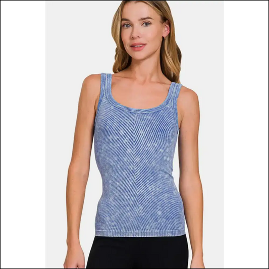Ribbed Scoop Neck Tank Top - Chic Comfort for Every Occasion - Light Blue / S/m - Tops on Sale Worldwide Shipping