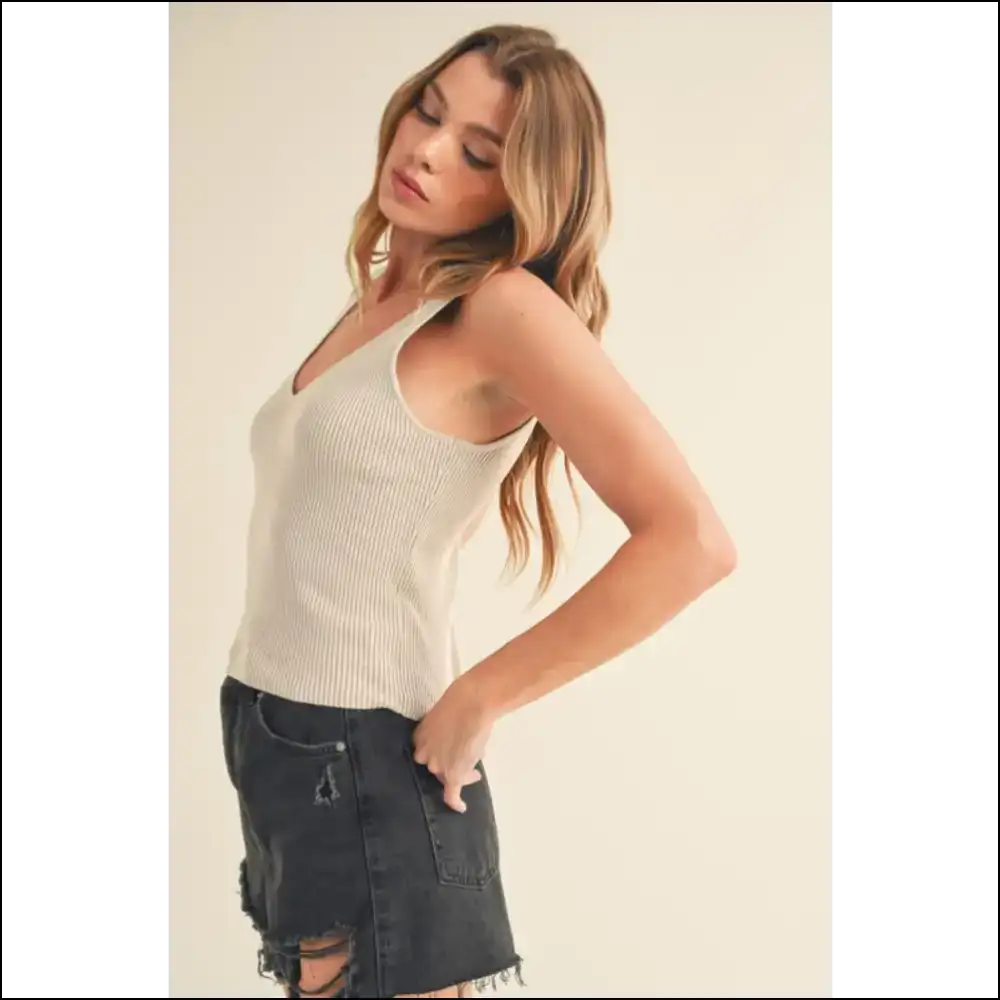 Ribbed Wide Strap Knit Tank by Aemi + co - Tops on Sale Worldwide Shipping