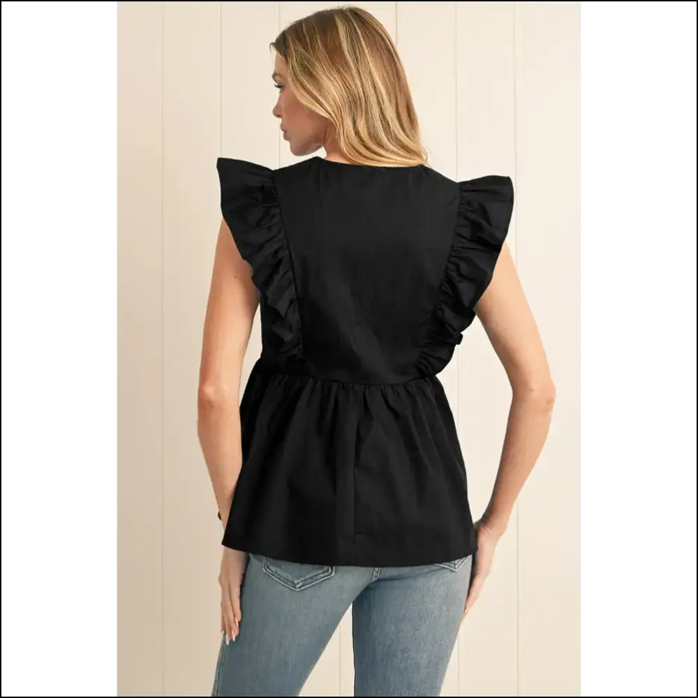 Ricrac Ruffle Ready? Black v Neck Chicness 🖤 Needful Things - Sleeveless Shirts Tank Tops on Sale Worldwide Shipping
