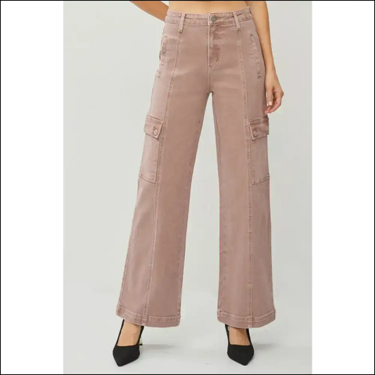 Rise Wide Leg Cargo Jeans: for when your Style Needs a Parachute! 😂 - Mauve / 7(28) - Jeans on Sale Worldwide Shipping