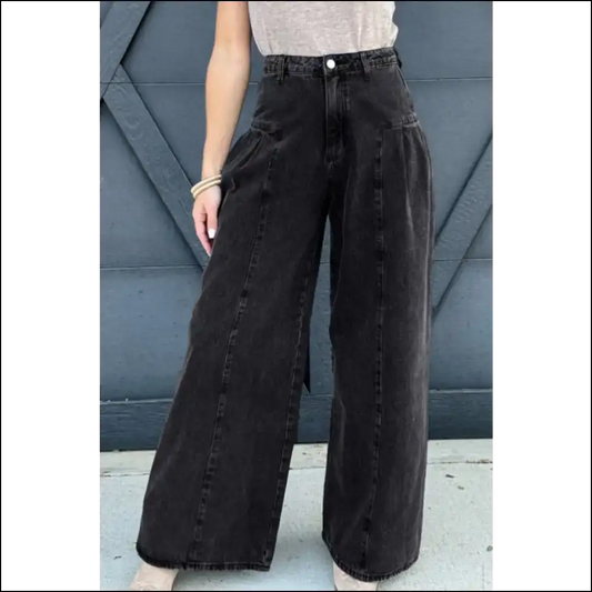 Rise Wide Leg Jeans: Love at First Heartbreak the Waist! 😜 - Black / 12 - Jeans on Sale Worldwide Shipping