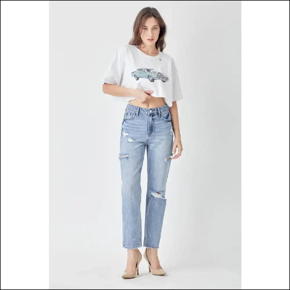 Risen Distressed Slim Cropped Jeans: Hug your Curves and Sense of Humor! 😄 - Jeans on Sale Worldwide Shipping