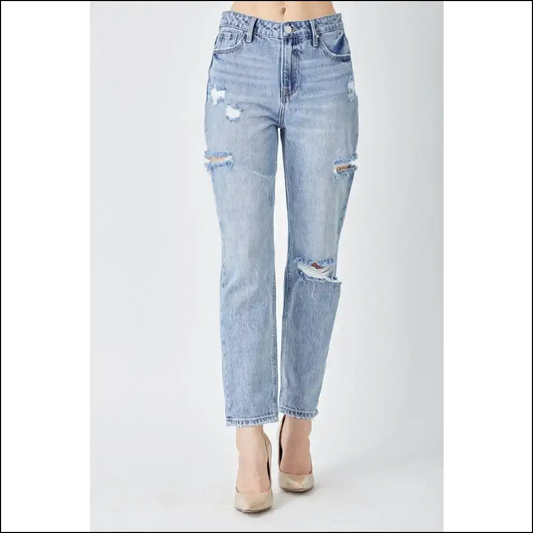 Risen Distressed Slim Cropped Jeans: Hug your Curves and Sense of Humor! 😄 - Medium / 3 - Jeans on Sale Worldwide Shipping