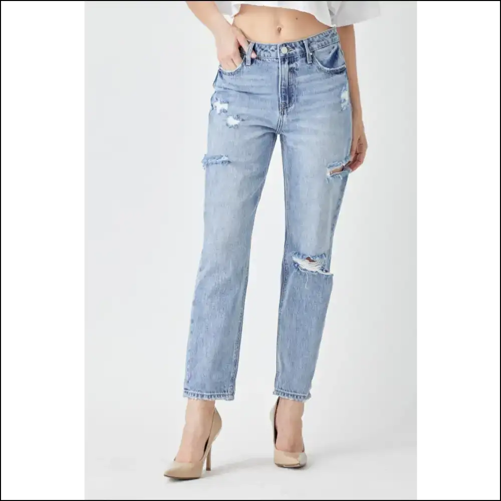 Risen Distressed Slim Cropped Jeans: Hug your Curves and Sense of Humor! 😄 - Jeans on Sale Worldwide Shipping