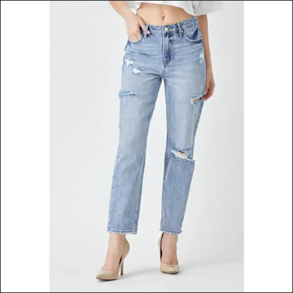 Risen Distressed Slim Cropped Jeans: Hug your Curves and Sense of Humor! 😄 - Jeans on Sale Worldwide Shipping