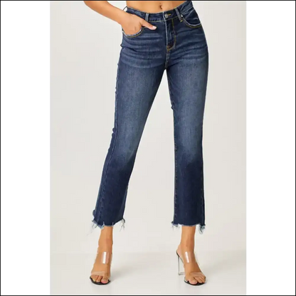 Risen Frayed Hem Cropped Jeans: Dance Like no One’s Hemming You! 💃 - Dark / 1xl - Jeans on Sale Worldwide Shipping
