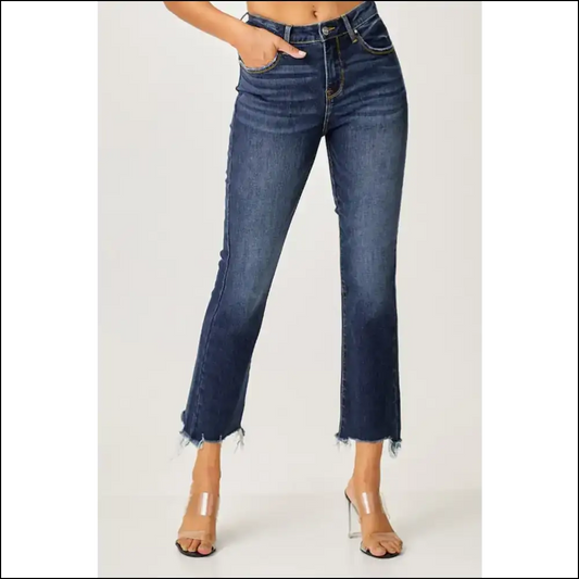Risen Frayed Hem Cropped Jeans: Dance Like no One’s Hemming You! 💃 - Dark / 1xl - Jeans on Sale Worldwide Shipping