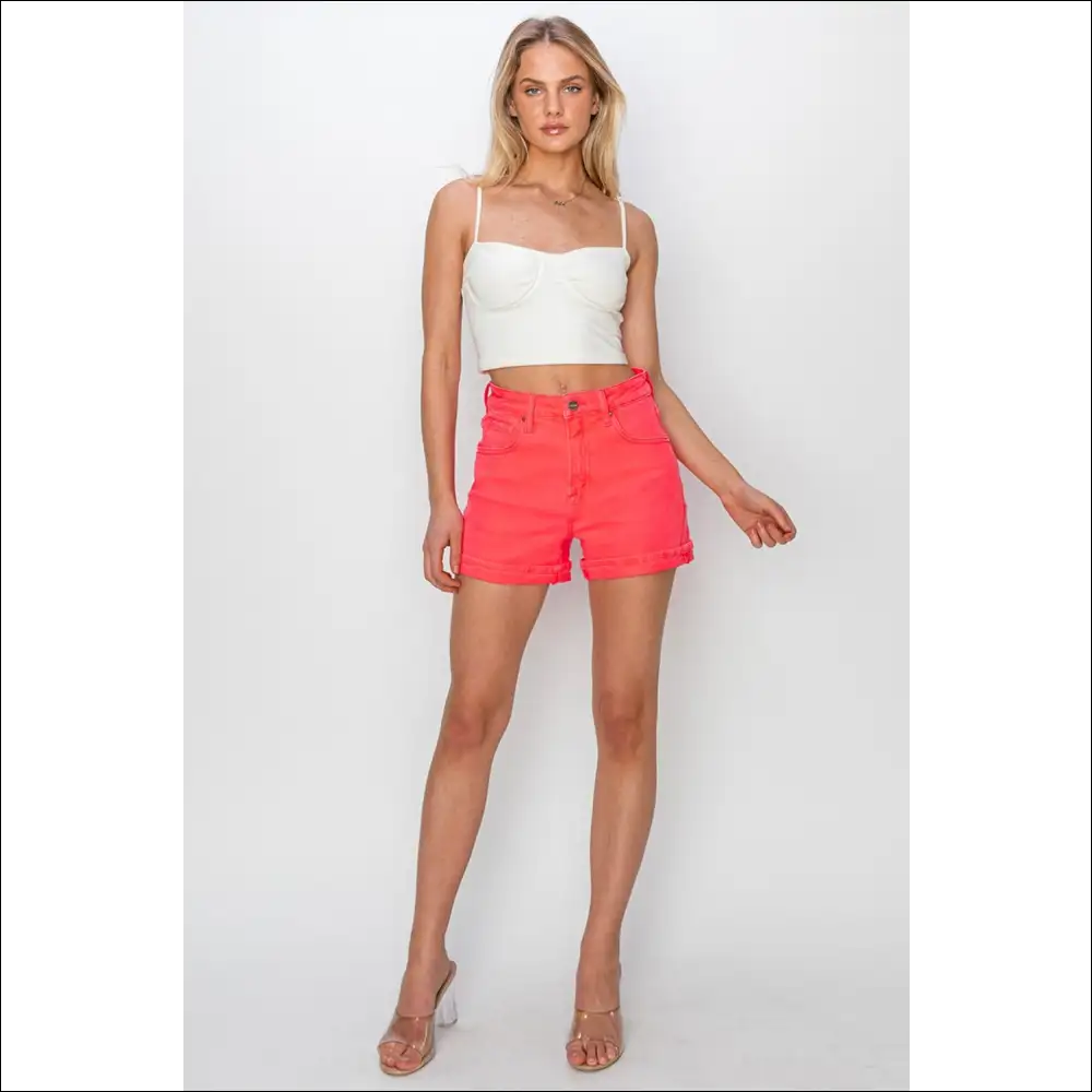 Risen High Rise Cuffed Denim Shorts - on Sale Worldwide Shipping