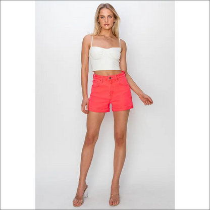 Risen High Rise Cuffed Denim Shorts - on Sale Worldwide Shipping