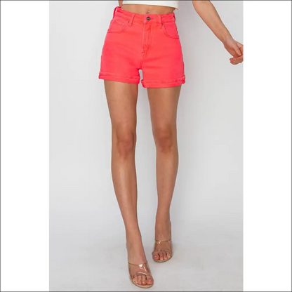 Risen High Rise Cuffed Denim Shorts - on Sale Worldwide Shipping