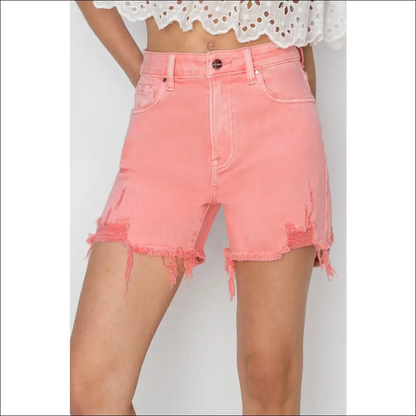 Risen High Rise Distressed Denim Shorts - Flamingo / s - on Sale Worldwide Shipping