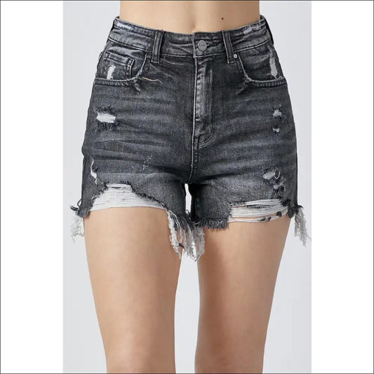 Risen High Rise Distressed Denim Shorts for Women - Black / s - on Sale Worldwide Shipping