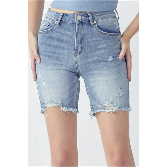 Risen High Rise Distressed Denim Shorts - Light / s - on Sale Worldwide Shipping