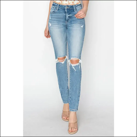 Risen High Rise Distressed Skinny Jeans: Couch Comfort Meets Catwalk Chic! - Light / 0(24) - Jeans on Sale Worldwide Shipping