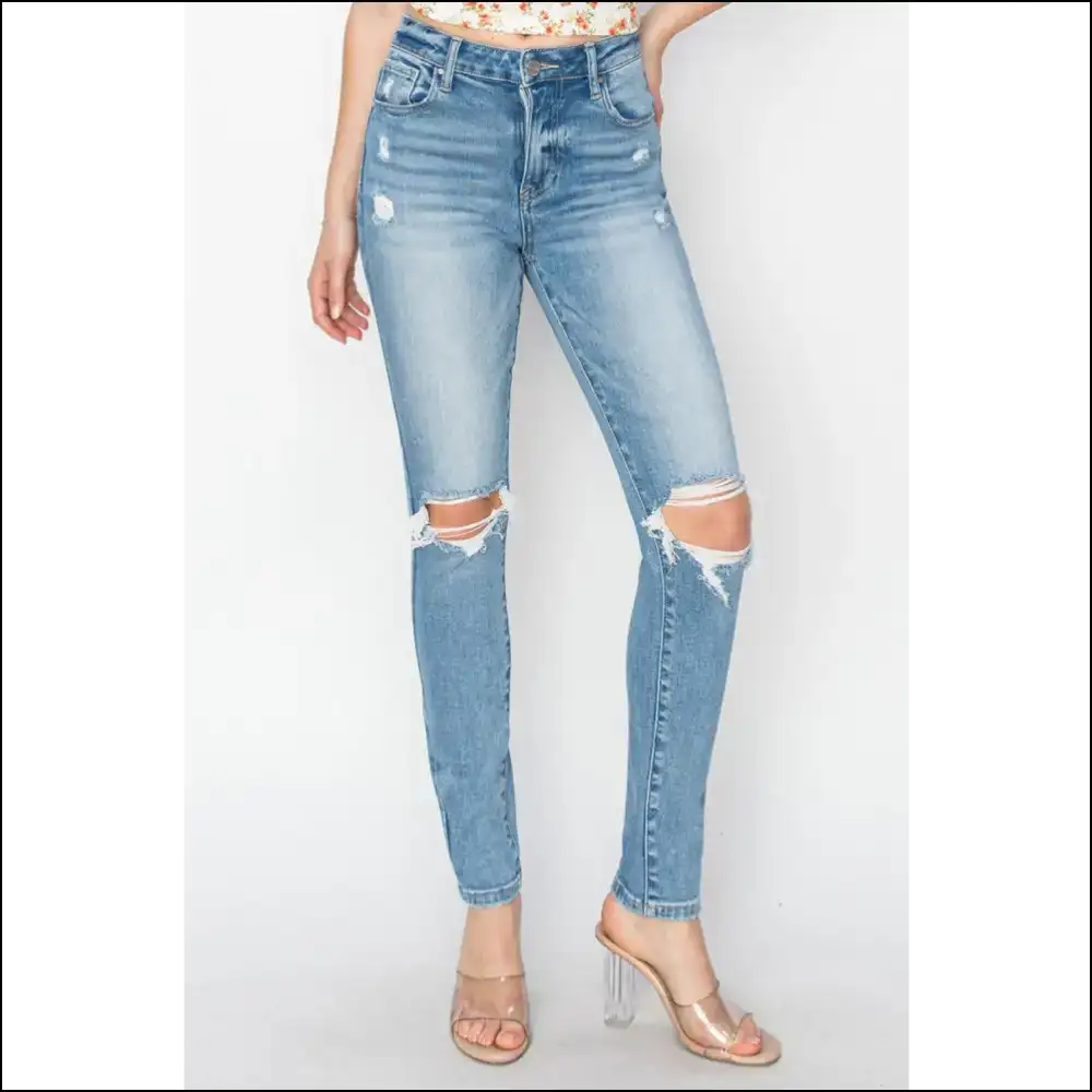 Risen High Rise Distressed Skinny Jeans: Couch Comfort Meets Catwalk Chic! - Jeans on Sale Worldwide Shipping