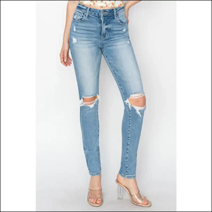 Risen High Rise Distressed Skinny Jeans: Couch Comfort Meets Catwalk Chic! - Jeans on Sale Worldwide Shipping