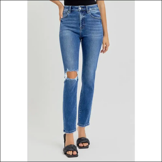 Risen High Rise Jeans: Because your Confidence Deserves to Look Distressed! 😎🎉 - Dark / 0(24) - Jeans on Sale Worldwide Shipping