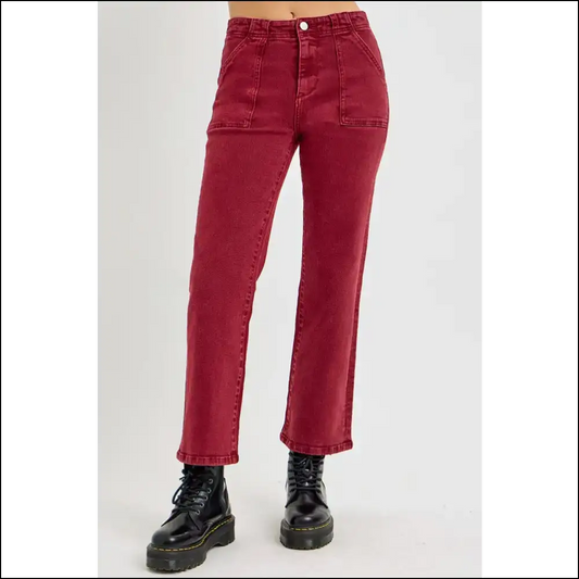 Risen High Rise Straight Jeans: Because your Curves Deserve a Standing Ovation! 🎉 - Red / 1xl - Jeans on Sale Worldwide Shipping