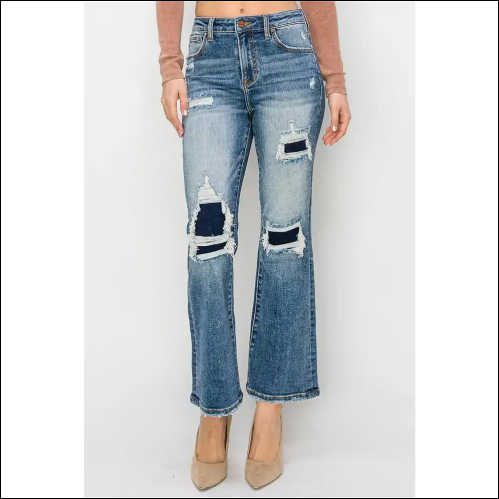 Risen High Rise: where your Confidence Meets Ankle Flair and Distress! 😄 - Dark / 0(24) - Jeans on Sale Worldwide Shipping
