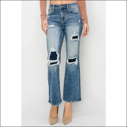 Risen High Rise: where your Confidence Meets Ankle Flair and Distress! 😄 - Dark / 0(24) - Jeans on Sale Worldwide Shipping