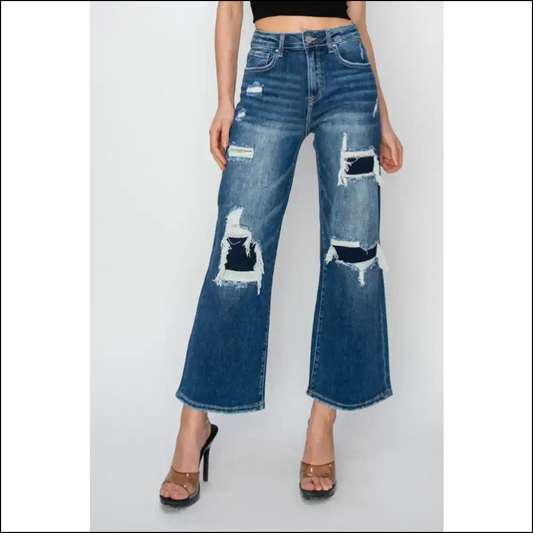Risen High Rise Wide Leg Crop Jeans: Fashion so Comfy You’ll Forget Clothing! 😜 - Medium / 1xl - Jeans on Sale Worldwide Shipping