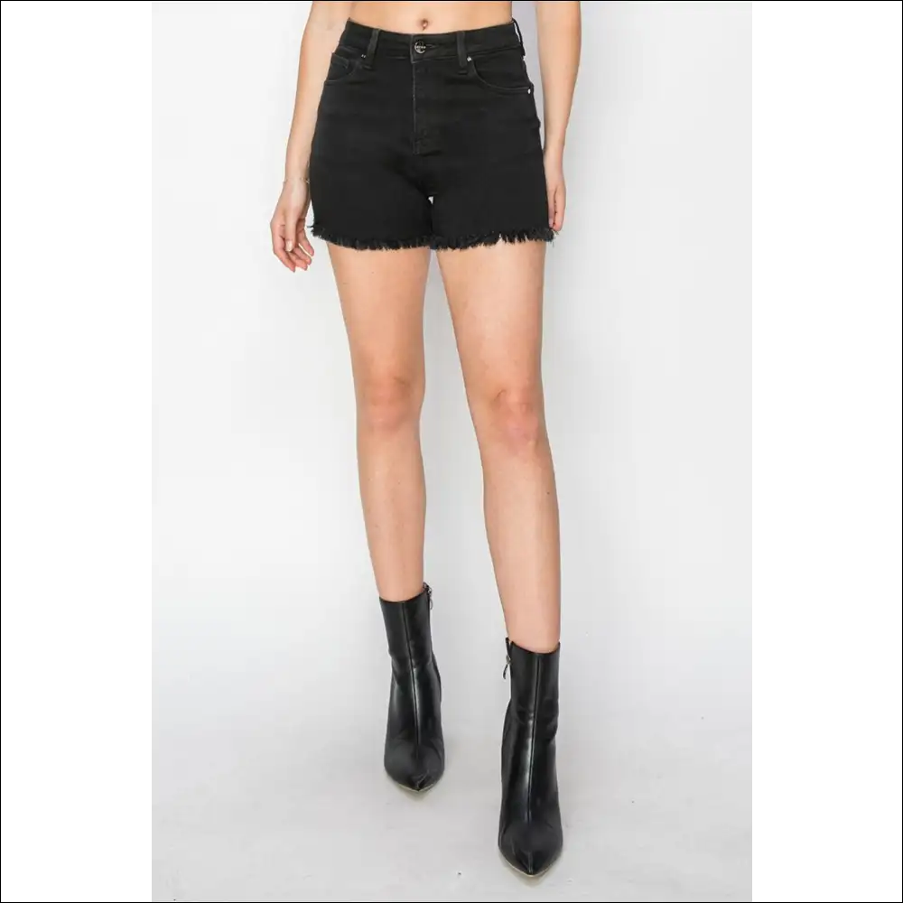 Risen High Waist Raw Hem Denim Shorts - on Sale Worldwide Shipping