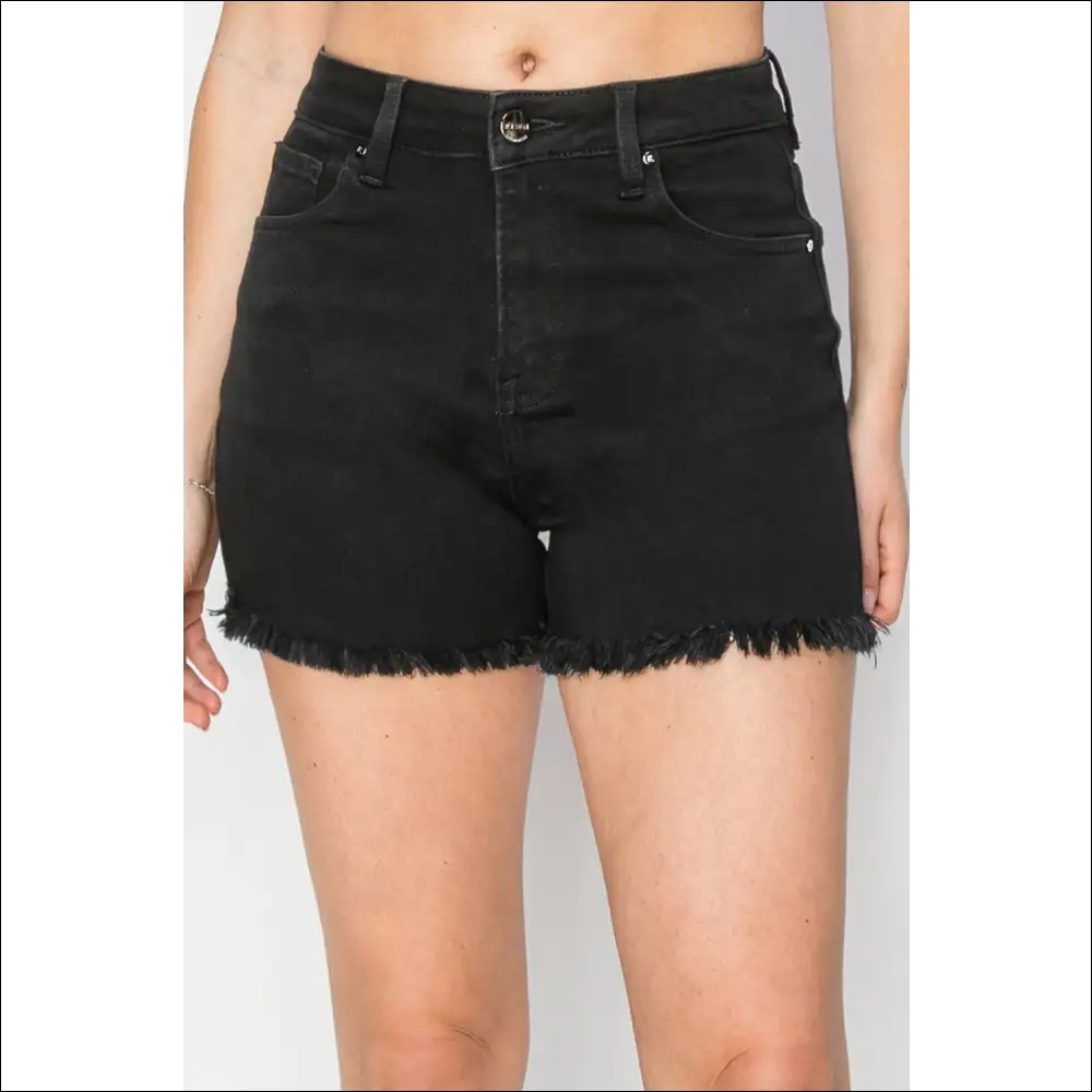 Risen High Waist Raw Hem Denim Shorts - Black / 1xl - on Sale Worldwide Shipping