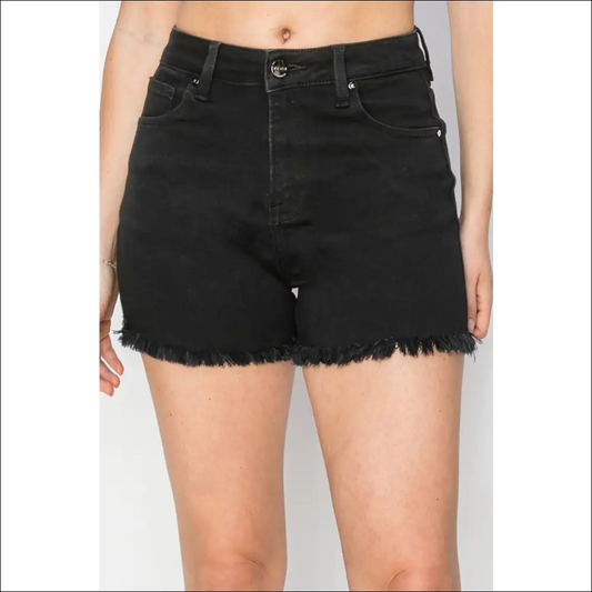 Risen High Waist Raw Hem Denim Shorts - Black / 1xl - on Sale Worldwide Shipping