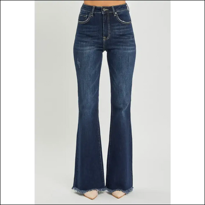 Risen High Waist Raw Hem Flare Jeans: Elevate your Style Game Darling! 😎👖 - Jeans on Sale Worldwide Shipping