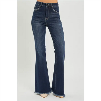 Risen High Waist Raw Hem Flare Jeans: Elevate your Style Game Darling! 😎👖 - Jeans on Sale Worldwide Shipping