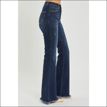 Risen High Waist Raw Hem Flare Jeans: Elevate your Style Game Darling! 😎👖 - Jeans on Sale Worldwide Shipping