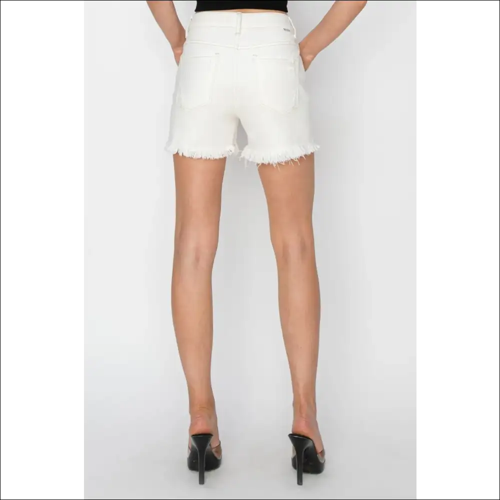 Risen High Waist Ripped Denim Shorts - on Sale Worldwide Shipping