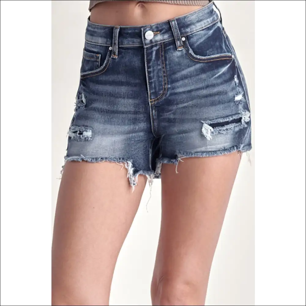 Risen Mid Rise Raw Hem Denim Shorts - Dark / m - on Sale Worldwide Shipping