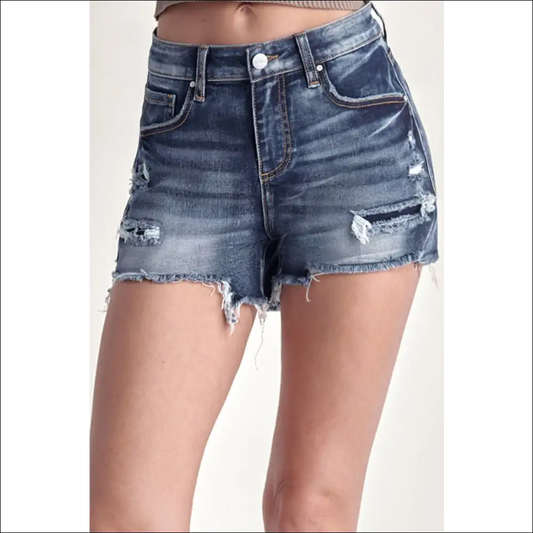 Risen Mid Rise Raw Hem Denim Shorts - Dark / m - on Sale Worldwide Shipping