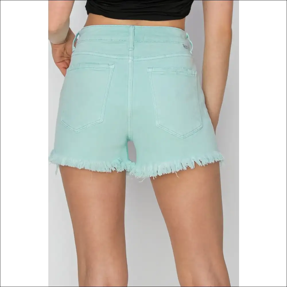 Risen Mid Waist Frayed Hem Denim Shorts - on Sale Worldwide Shipping